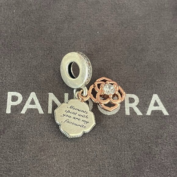 Pandora Two-tone Rose Dangle Charm Moments spent with you are my favourite - Picture 5 of 5